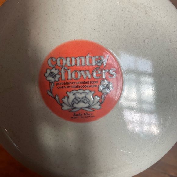 Vintage Retro Sanko Ware Country Flowers Porcelain Enameled Steel Pot Cookware - Picture 5 of 8